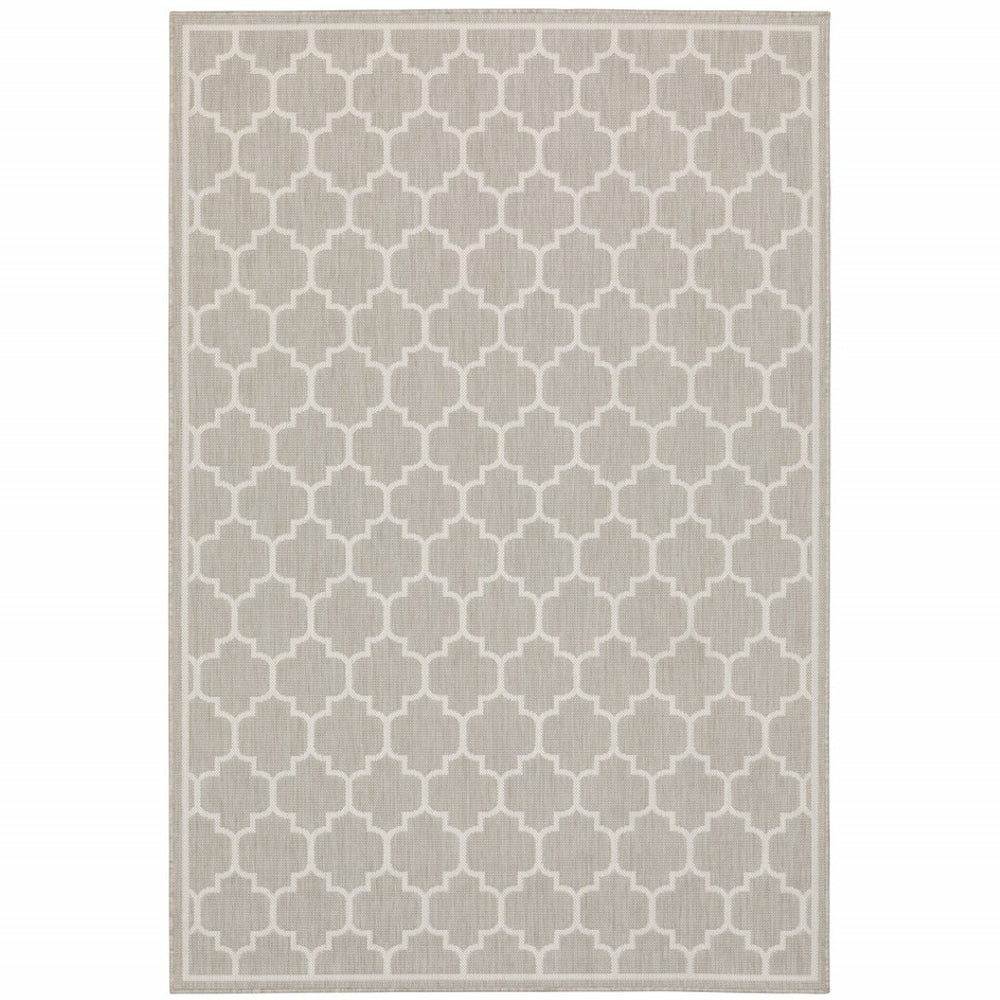 HomeRoots 7' Gray and Ivory Geometric Area Rug – Stain, Water, and Fade Resistant for Indoor & Outdoor Spaces 9'10" x 12'10" 507762