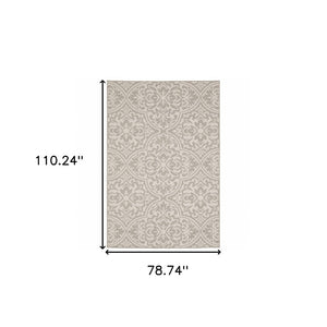 HomeRoots 7' Floral Gray and Ivory Area Rug - Stain-Resistant, Durable, Perfect for Indoor and Outdoor Spaces 6'7" x 9'2" 507766
