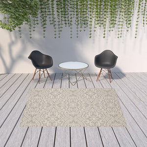 HomeRoots 7' Floral Gray and Ivory Area Rug - Stain-Resistant, Durable, Perfect for Indoor and Outdoor Spaces 6'7" x 9'2" 507766