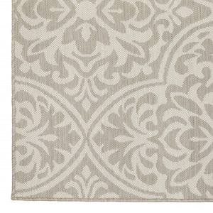 HomeRoots 7' Floral Gray and Ivory Area Rug - Stain-Resistant, Durable, Perfect for Indoor and Outdoor Spaces 6'7" x 9'2" 507766