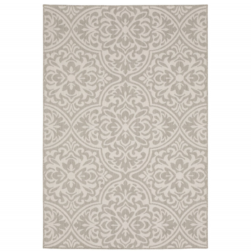 HomeRoots 7' Floral Gray and Ivory Area Rug - Stain-Resistant, Durable, Perfect for Indoor and Outdoor Spaces 7'10" x 10' 507767