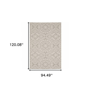 HomeRoots 7' Floral Gray and Ivory Area Rug - Stain-Resistant, Durable, Perfect for Indoor and Outdoor Spaces 7'10" x 10' 507767