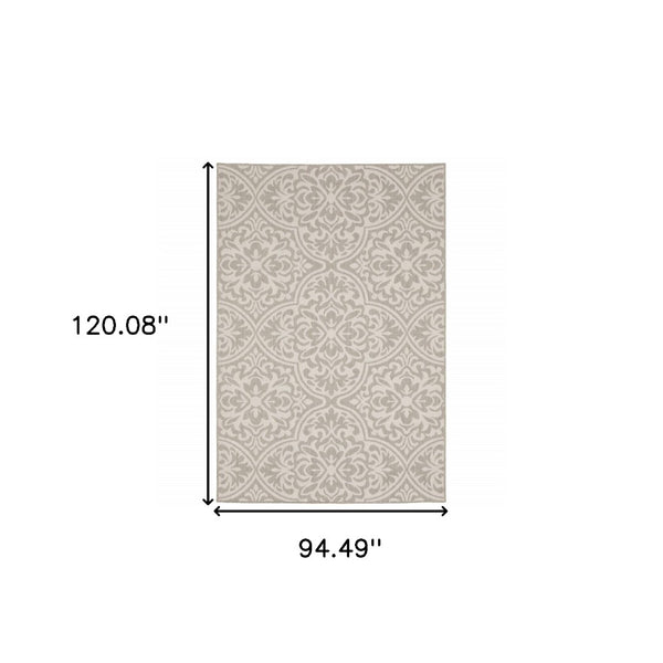 HomeRoots 7' Floral Gray and Ivory Area Rug - Stain-Resistant, Durable, Perfect for Indoor and Outdoor Spaces 7'10" x 10' 507767