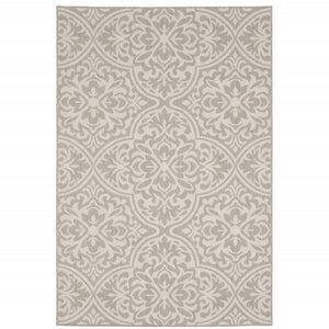 HomeRoots 7' Floral Gray and Ivory Area Rug - Stain-Resistant, Durable, Perfect for Indoor and Outdoor Spaces 9'10" x 12'10" 507768