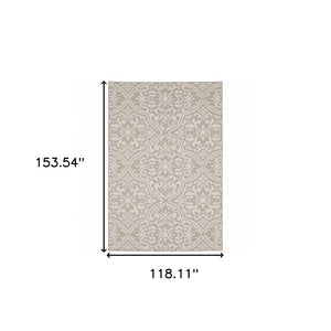 HomeRoots 7' Floral Gray and Ivory Area Rug - Stain-Resistant, Durable, Perfect for Indoor and Outdoor Spaces 9'10" x 12'10" 507768