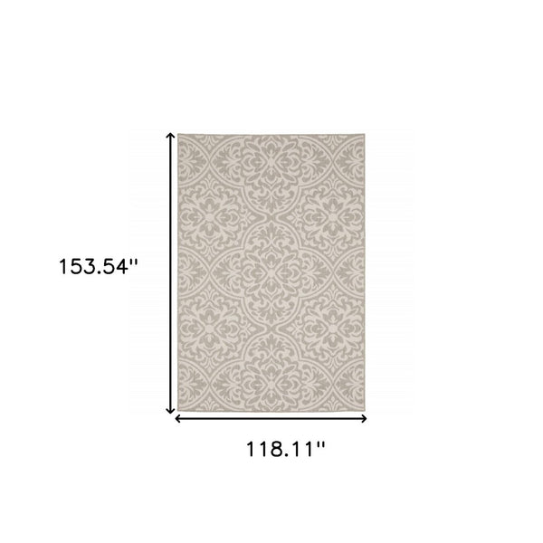 HomeRoots 7' Floral Gray and Ivory Area Rug - Stain-Resistant, Durable, Perfect for Indoor and Outdoor Spaces 9'10" x 12'10" 507768