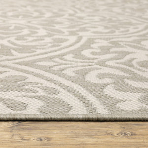 HomeRoots 7' Floral Gray and Ivory Area Rug - Stain-Resistant, Durable, Perfect for Indoor and Outdoor Spaces 9'10" x 12'10" 507768