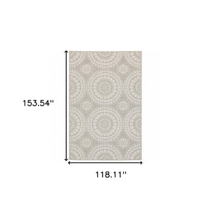 HomeRoots 7' Gray and Ivory Geometric Area Rug – Stain Resistant Indoor/Outdoor Rug for Modern Living Spaces 9'10" x 12'10" 507774