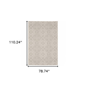 HomeRoots 7' Timeless Gray and Ivory Floral Area Rug - Stain Resistant for Indoor and Outdoor Elegance 6'7" x 9'2" 507778