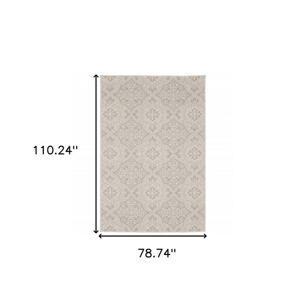 HomeRoots 7' Timeless Gray and Ivory Floral Area Rug - Stain Resistant for Indoor and Outdoor Elegance 6'7" x 9'2" 507778
