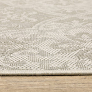 HomeRoots 7' Timeless Gray and Ivory Floral Area Rug - Stain Resistant for Indoor and Outdoor Elegance 6'7" x 9'2" 507778