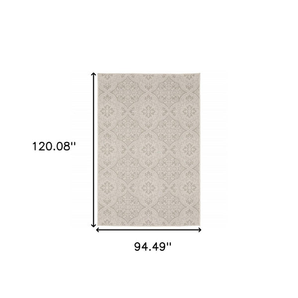 HomeRoots 7' Timeless Gray and Ivory Floral Area Rug - Stain Resistant for Indoor and Outdoor Elegance 7'10" x 10' 507779