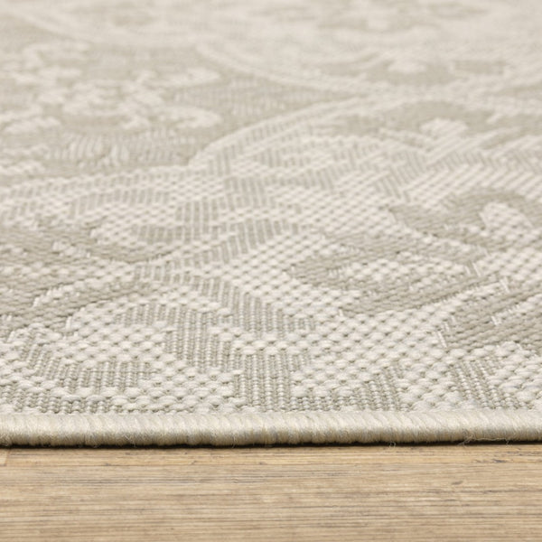 HomeRoots 7' Timeless Gray and Ivory Floral Area Rug - Stain Resistant for Indoor and Outdoor Elegance 7'10" x 10' 507779