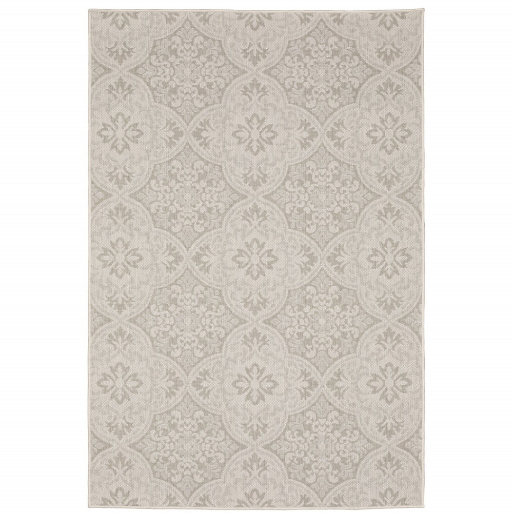 HomeRoots 7' Timeless Gray and Ivory Floral Area Rug - Stain Resistant for Indoor and Outdoor Elegance 9'10" x 12'10" 507780