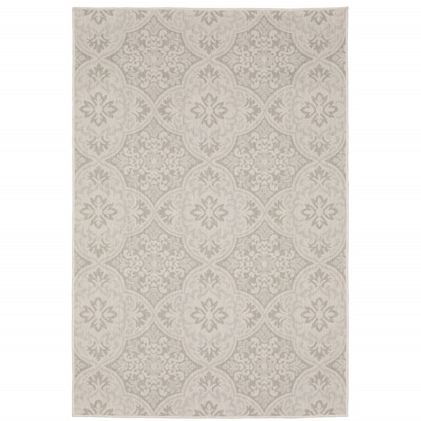 HomeRoots 7' Timeless Gray and Ivory Floral Area Rug - Stain Resistant for Indoor and Outdoor Elegance 9'10" x 12'10" 507780