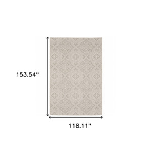 HomeRoots 7' Timeless Gray and Ivory Floral Area Rug - Stain Resistant for Indoor and Outdoor Elegance 9'10" x 12'10" 507780