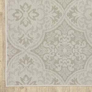 HomeRoots 7' Timeless Gray and Ivory Floral Area Rug - Stain Resistant for Indoor and Outdoor Elegance 9'10" x 12'10" 507780