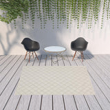 Homeroots 7' X 9' Gray And Ivory Geometric Stain Resistant Indoor Outdoor Area Rug  Polypropylene 507784