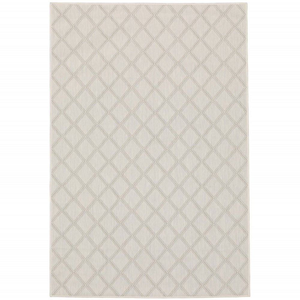 HomeRoots 7' Modern Geometric Gray and Ivory Area Rug - Stain Resistant Indoor Outdoor Design for Versatile Style 9'10" x 12'10" 507786