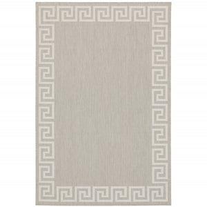 HomeRoots 7' Gray and Ivory Stain Resistant Area Rug - Stylish, Durable, Easy-Care Design for Indoor & Outdoor Use 6'7" x 9'2" 507790
