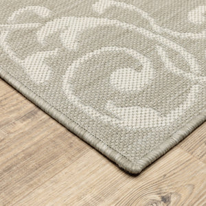 HomeRoots 7' Gray and Ivory Oriental Area Rug - Stain Resistant, Durable, Stylish for Indoor and Outdoor Use 6'7" x 9'2" 507796