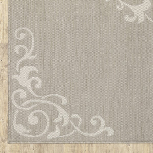 HomeRoots 7' Gray and Ivory Oriental Area Rug - Stain Resistant, Durable, Stylish for Indoor and Outdoor Use 6'7" x 9'2" 507796