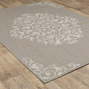 HomeRoots 7' Gray and Ivory Oriental Area Rug - Stain Resistant, Durable, Stylish for Indoor and Outdoor Use 7'10" x 10' 507797
