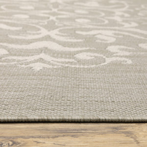 HomeRoots 7' Gray and Ivory Oriental Area Rug - Stain Resistant, Durable, Stylish for Indoor and Outdoor Use 9'10" x 12'10" 507798