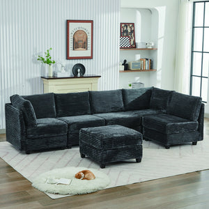 English Elm Corduroy Plush U-Shaped Sectional Sofa with Storage Ottoman, Pet-Friendly Durable Modular Comfort Grey W2915S00064