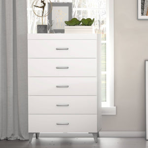 English Elm Contemporary Rustic Tone 1pc Dresser with Felt-Lined Top Drawers, Ball-Bearing Glides, Black Pulls, Bedroom Chic White 48 L x 20 W x 35 H B2741P405689