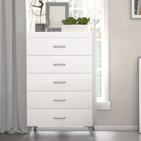 English Elm Contemporary Rustic Tone 1pc Dresser with Felt-Lined Top Drawers, Ball-Bearing Glides, Black Pulls, Bedroom Chic White 48 L x 20 W x 35 H B2741P405689