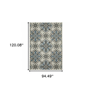 HomeRoots 5' Blue and Beige Oriental Area Rug - Stain Resistant, Indoor-Outdoor Design for Versatile Style 7'10" x 10' 507804