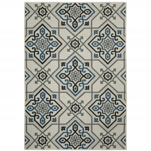 HomeRoots 5' Blue and Beige Oriental Area Rug - Stain Resistant, Indoor-Outdoor Design for Versatile Style 9'10" x 12'10" 507805