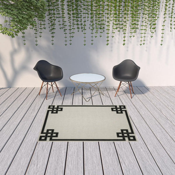 HomeRoots 5' X 7' Beige and Black Stain-Resistant Area Rug for Indoor and Outdoor Spaces – Durable Style! 5'3" x 7'3" 507812