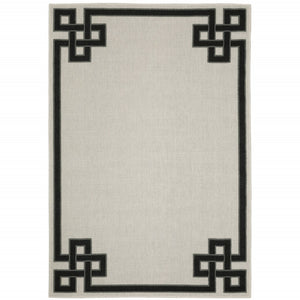 HomeRoots 5' X 7' Beige and Black Stain-Resistant Area Rug for Indoor and Outdoor Spaces – Durable Style! 6'7" x 9'2" 507813