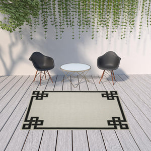 HomeRoots 5' X 7' Beige and Black Stain-Resistant Area Rug for Indoor and Outdoor Spaces – Durable Style! 6'7" x 9'2" 507813
