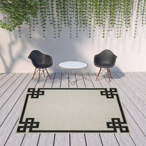 HomeRoots 5' X 7' Beige and Black Stain-Resistant Area Rug for Indoor and Outdoor Spaces – Durable Style! 7'10" x 10' 507814