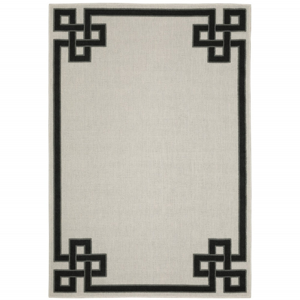 HomeRoots 5' X 7' Beige and Black Stain-Resistant Area Rug for Indoor and Outdoor Spaces – Durable Style! 9'10" x 12'10" 507815