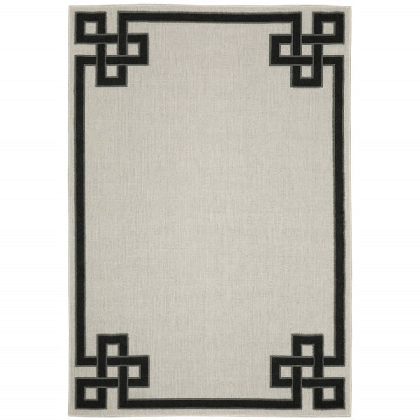 HomeRoots 5' X 7' Beige and Black Stain-Resistant Area Rug for Indoor and Outdoor Spaces – Durable Style! 9'10" x 12'10" 507815