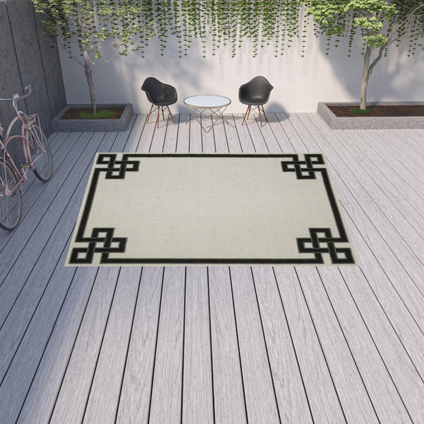 HomeRoots 5' X 7' Beige and Black Stain-Resistant Area Rug for Indoor and Outdoor Spaces – Durable Style! 9'10" x 12'10" 507815