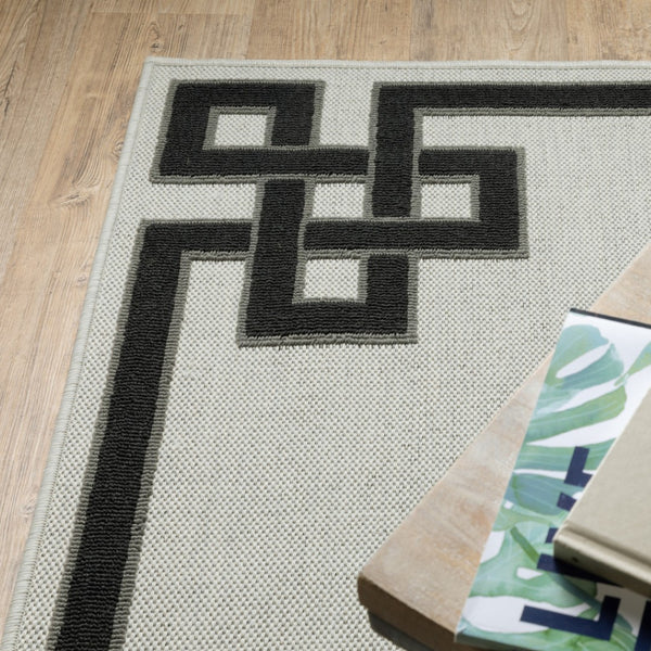 HomeRoots 5' X 7' Beige and Black Stain-Resistant Area Rug for Indoor and Outdoor Spaces – Durable Style! 9'10" x 12'10" 507815
