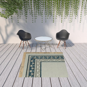 HomeRoots 5' Durable Blue and Beige Stain Resistant Indoor/Outdoor Area Rug for Easy Maintenance and Style 5'3" x 7'3" 507827