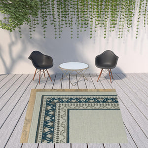 HomeRoots 5' Durable Blue and Beige Stain Resistant Indoor/Outdoor Area Rug for Easy Maintenance and Style 6'7" x 9'2" 507828