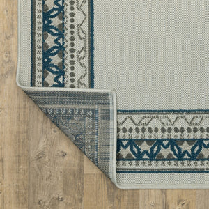 HomeRoots 5' Durable Blue and Beige Stain Resistant Indoor/Outdoor Area Rug for Easy Maintenance and Style 6'7" x 9'2" 507828