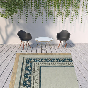 HomeRoots 5' Durable Blue and Beige Stain Resistant Indoor/Outdoor Area Rug for Easy Maintenance and Style 7'10" x 10' 507829