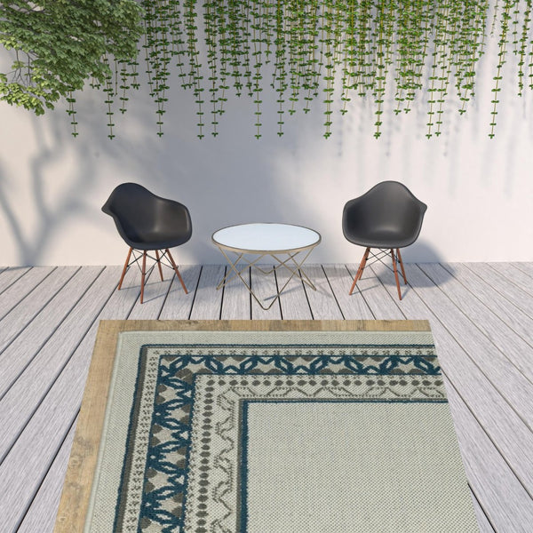 HomeRoots 5' Durable Blue and Beige Stain Resistant Indoor/Outdoor Area Rug for Easy Maintenance and Style 7'10" x 10' 507829