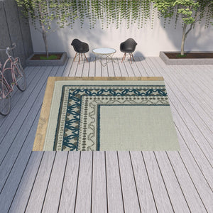 HomeRoots 5' Durable Blue and Beige Stain Resistant Indoor/Outdoor Area Rug for Easy Maintenance and Style 9'10" x 12'10" 507830