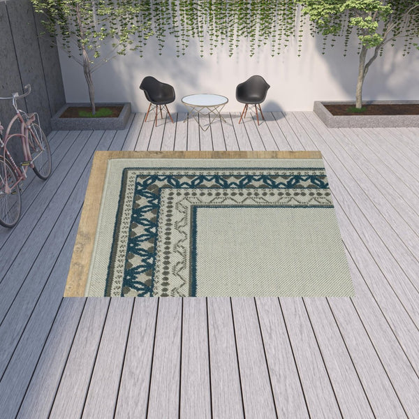 HomeRoots 5' Durable Blue and Beige Stain Resistant Indoor/Outdoor Area Rug for Easy Maintenance and Style 9'10" x 12'10" 507830
