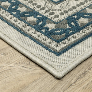 HomeRoots 5' Durable Blue and Beige Stain Resistant Indoor/Outdoor Area Rug for Easy Maintenance and Style 9'10" x 12'10" 507830