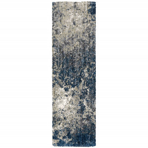 HomeRoots 8' Blue and Gray Abstract Shag Runner Rug - Stylish, Soft, Stain-Resistant Design for Hallways and Corridors 8' Runner 507831